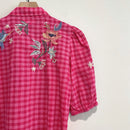 Floral Embroidered Plaid Button Top-11
