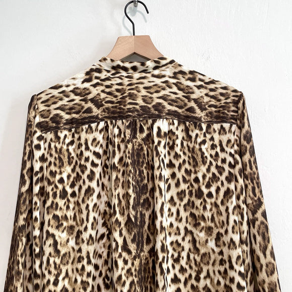 Tie Neck Button Down Leopard Print Top