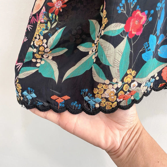 Embroidered Neck Floral Short Sleeve Top
