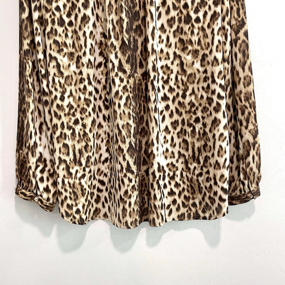 Tie Neck Button Down Leopard Print Top