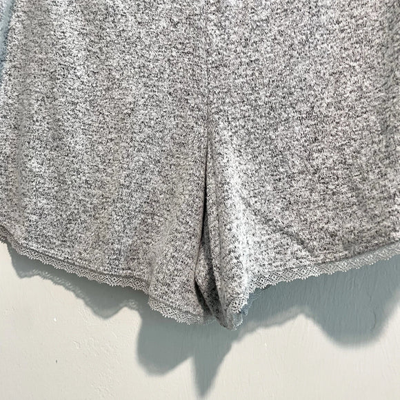 2PC Long Sleeve Top Pull On Lace Trim Shorts