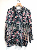 Burnout Geometric Floral Velvet Hoodie Top-2