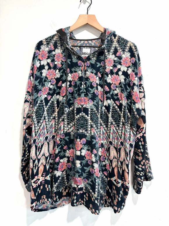 Burnout Geometric Floral Velvet Hoodie Top
