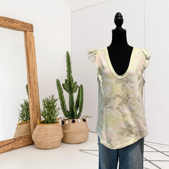 Camo Ruffle Flutter Top