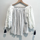 Eyelet Tassel Striped Top-2