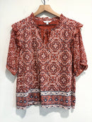 Ruffle Sleeve Geometric Top-2