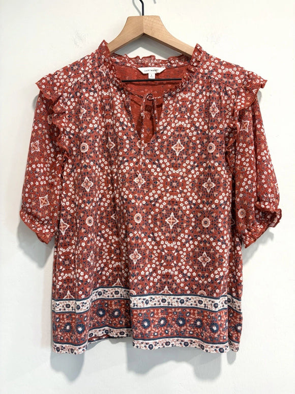 Ruffle Sleeve Geometric Top
