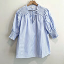 Smocked Striped Tie Neck Top-2