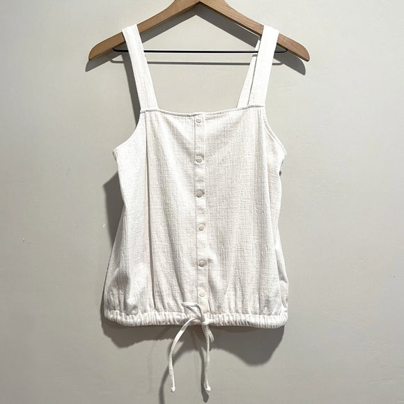 Cinch Hem Tie Button Top