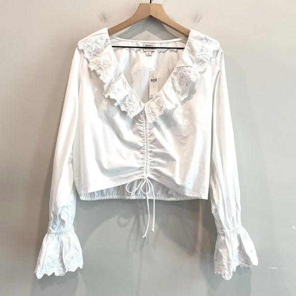 Lace Embroidered Cinch Front Top