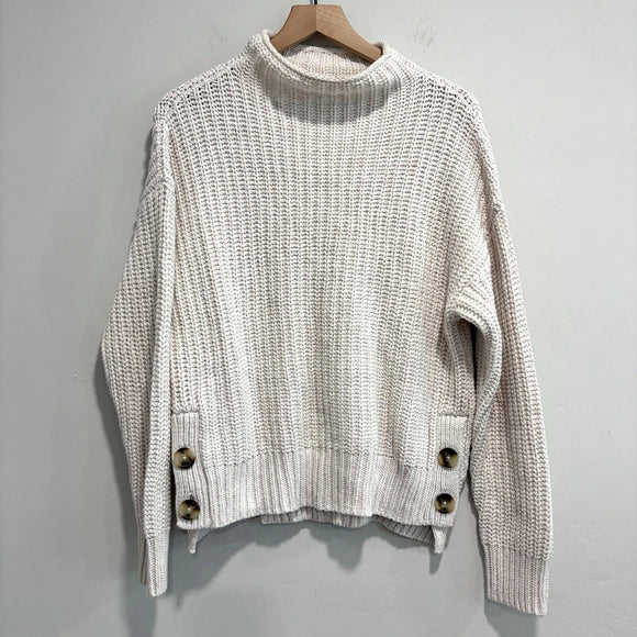 Mock Neck Side Button Chunky Sweater