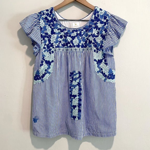 Floral Embroidered Striped Top