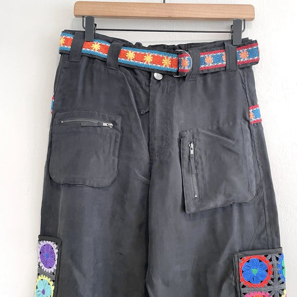 Granny Crochet Belted Pockets Pants