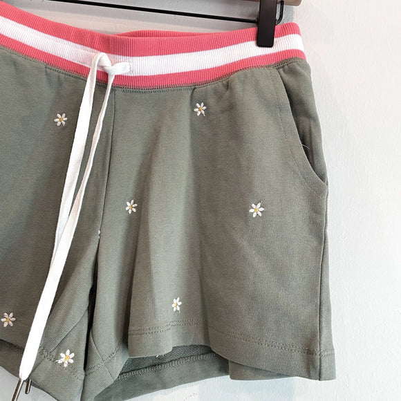 Daisy Embroidered Pajama Shorts