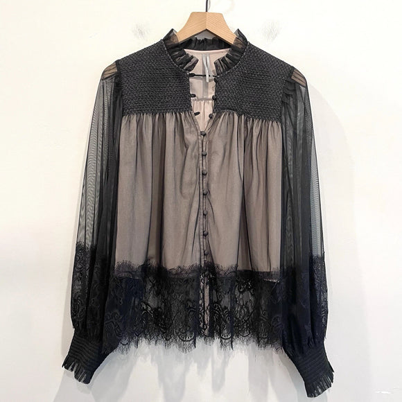 Tulle Button Down Lace Top