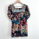 Embroidered Neck Floral Short Sleeve Top-2