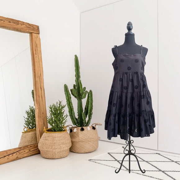 Tie Shoulder Eyelet Dress