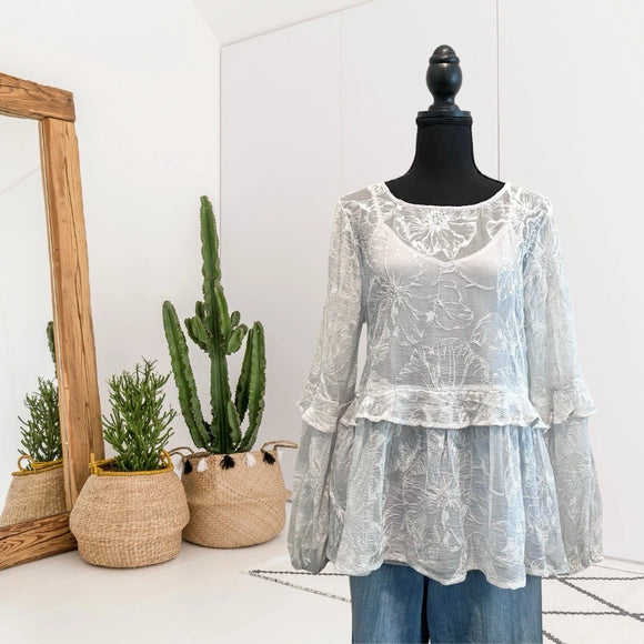 Silk Embroidered Ruffle Lined Top