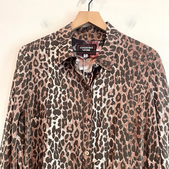 Leopard Silk Button Down Tunic