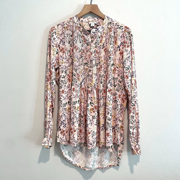 Long Sleeve Button Pleated Floral Top