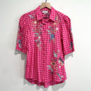 Floral Embroidered Plaid Button Top-2
