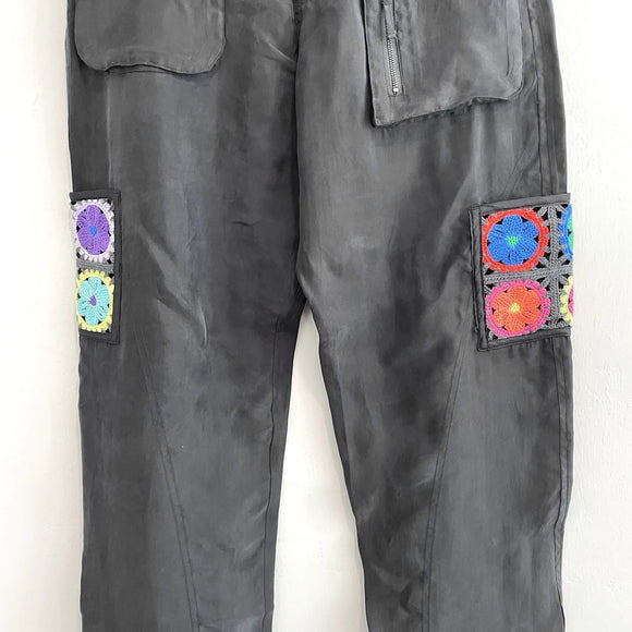 Granny Crochet Belted Pockets Pants