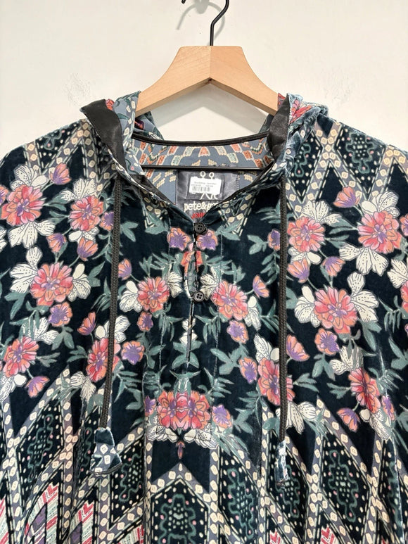 Burnout Geometric Floral Velvet Hoodie Top