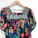 Embroidered Neck Floral Short Sleeve Top-3
