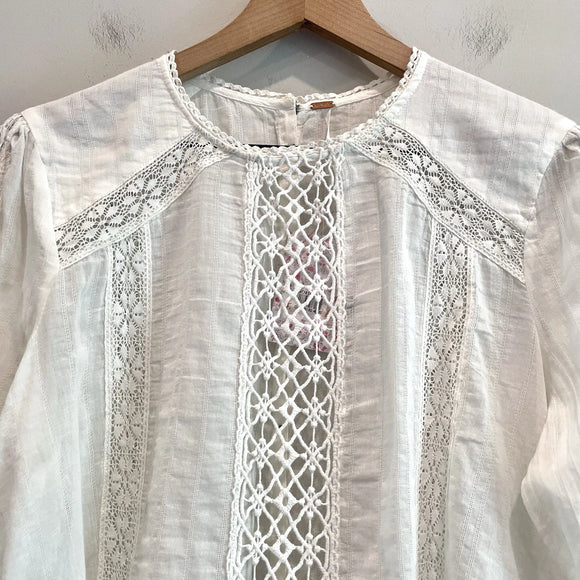 Crochet Lace Trim Button Back Top