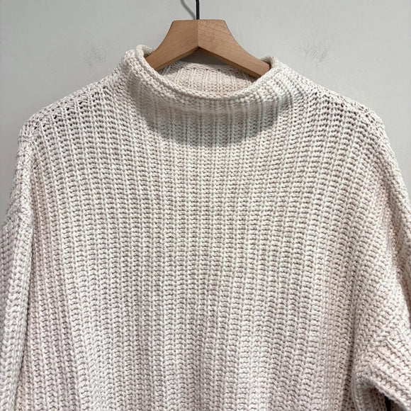 Mock Neck Side Button Chunky Sweater