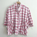 Ruffle Trim Plaid Button Down Top-2