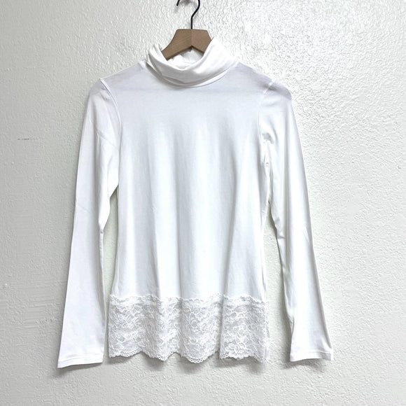 Lace Trim Long Sleeve Turtleneck