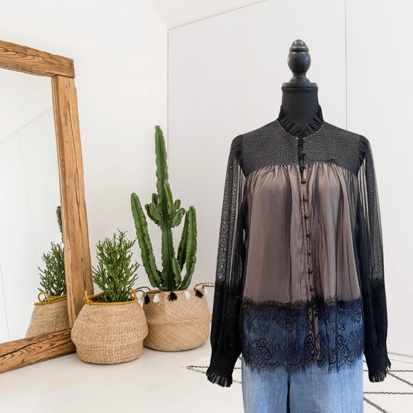 Tulle Button Down Lace Top