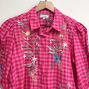 Floral Embroidered Plaid Button Top-3