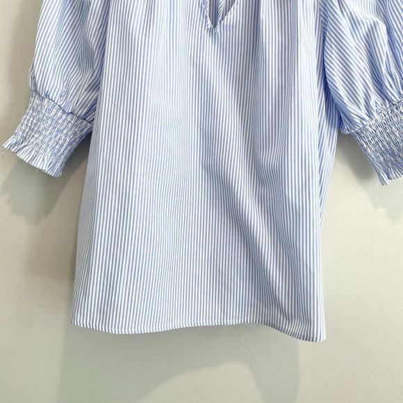 Smocked Striped Tie Neck Top