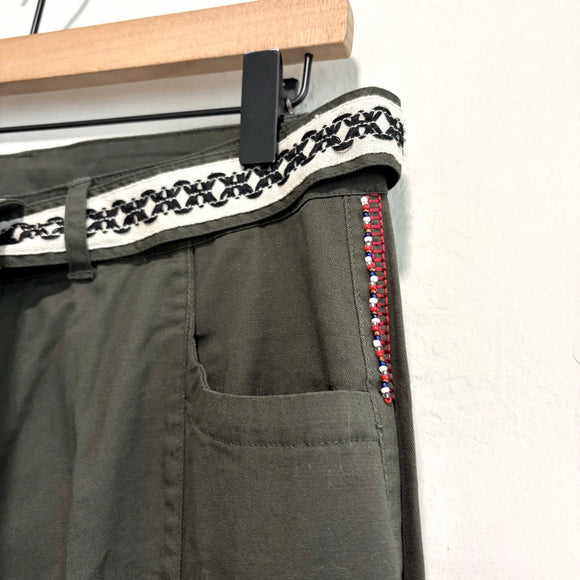 Lace-Up Ankle Embroidered Beaded Pants