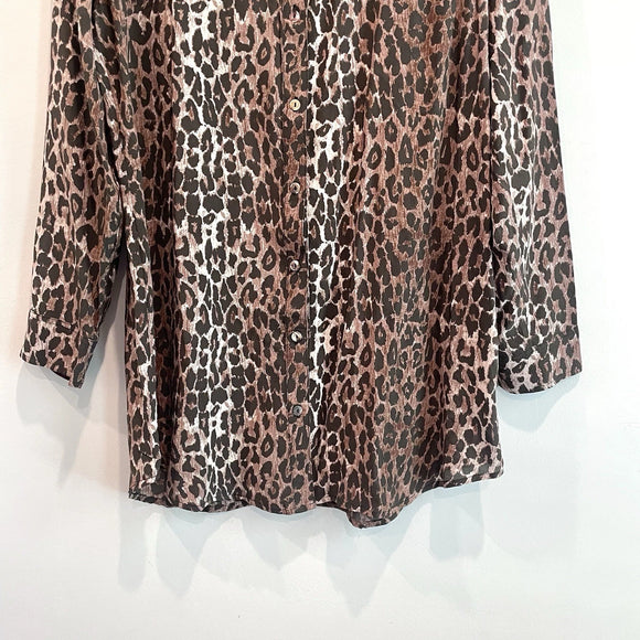 Leopard Silk Button Down Tunic
