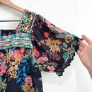 Embroidered Neck Floral Short Sleeve Top-4