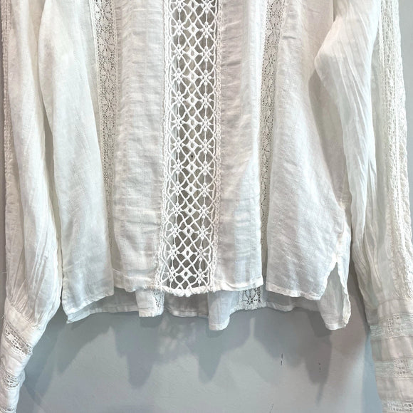 Crochet Lace Trim Button Back Top