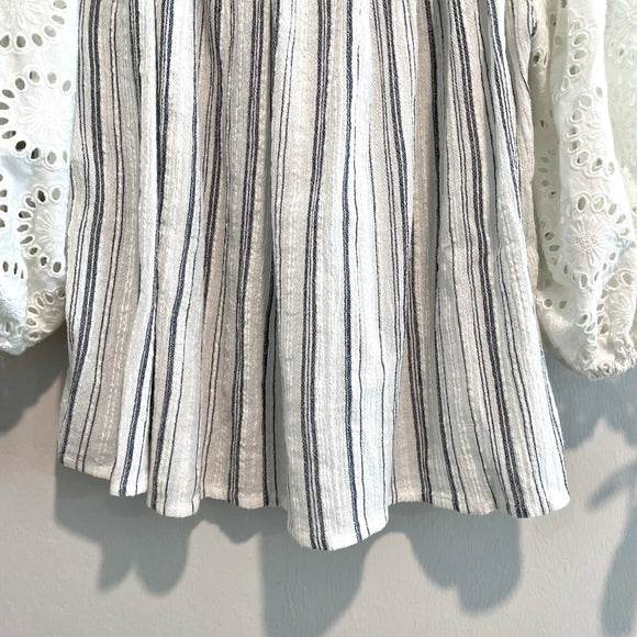 Eyelet Tassel Striped Top