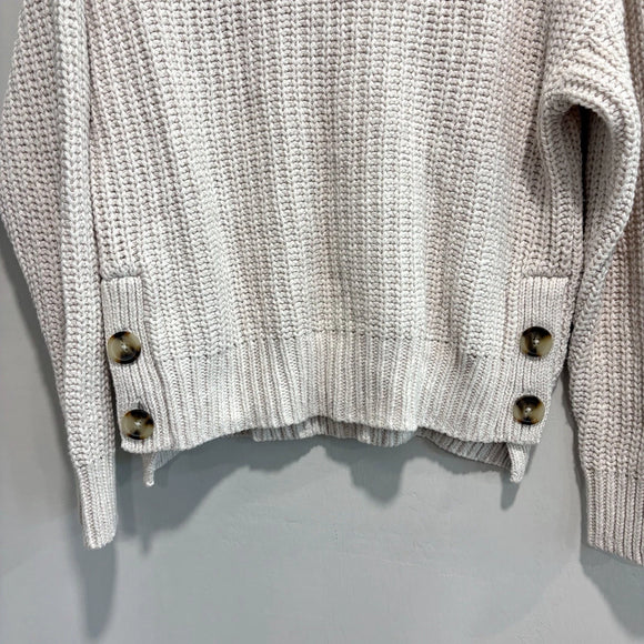 Mock Neck Side Button Chunky Sweater