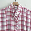 Ruffle Trim Plaid Button Down Top-3