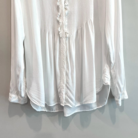 1/2 Button Pleated Ruffle Top