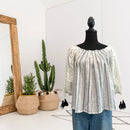 Eyelet Tassel Striped Top-1