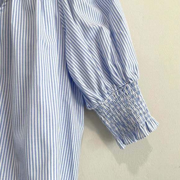 Smocked Striped Tie Neck Top