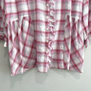 Ruffle Trim Plaid Button Down Top-4