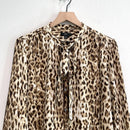 Tie Neck Button Down Leopard Print Top-3