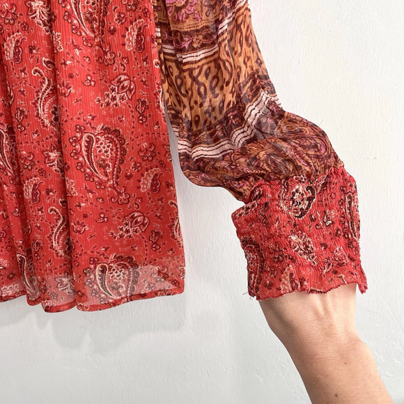 Paisley Smocked Sleeve Blouse