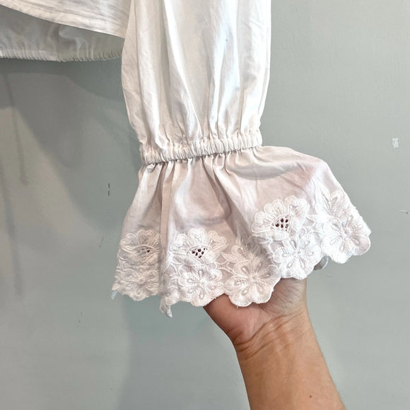 Lace Embroidered Cinch Front Top