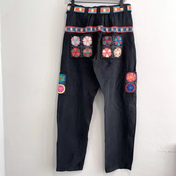 Granny Crochet Belted Pockets Pants